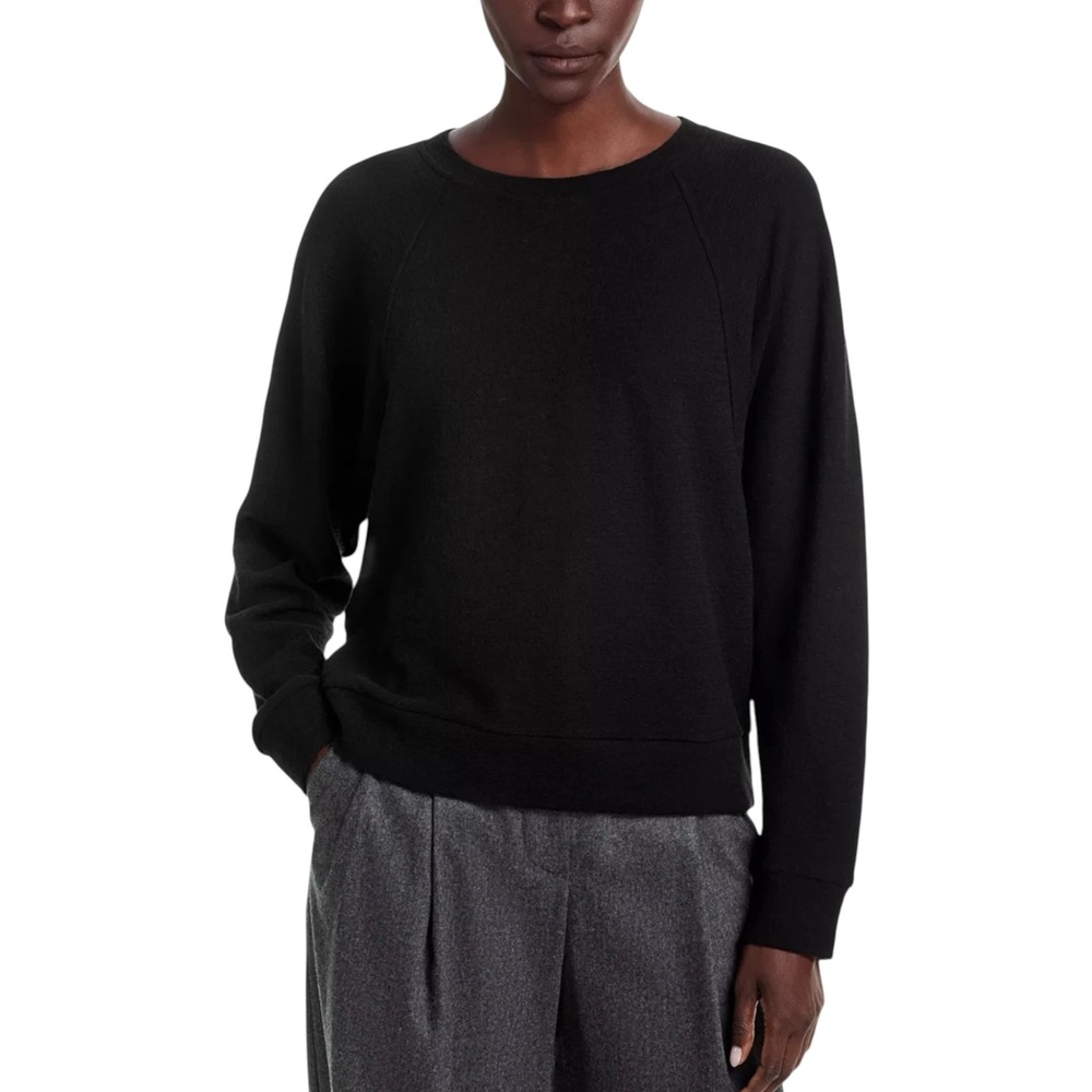 NEW EILEEN FISHER Organic Cotton Jacquard Crew Neck Top Black Small NWT
